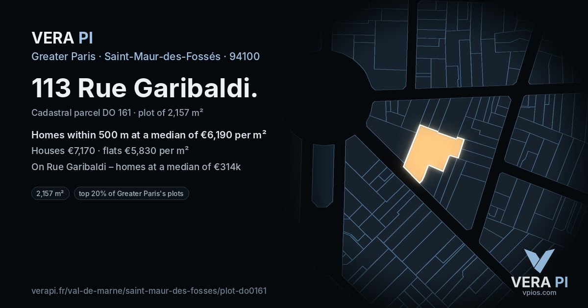 113 Rue Garibaldi, Saint-Maur-des-Fossés at night – the plot lit, the parcels around coloured by the prices near them
