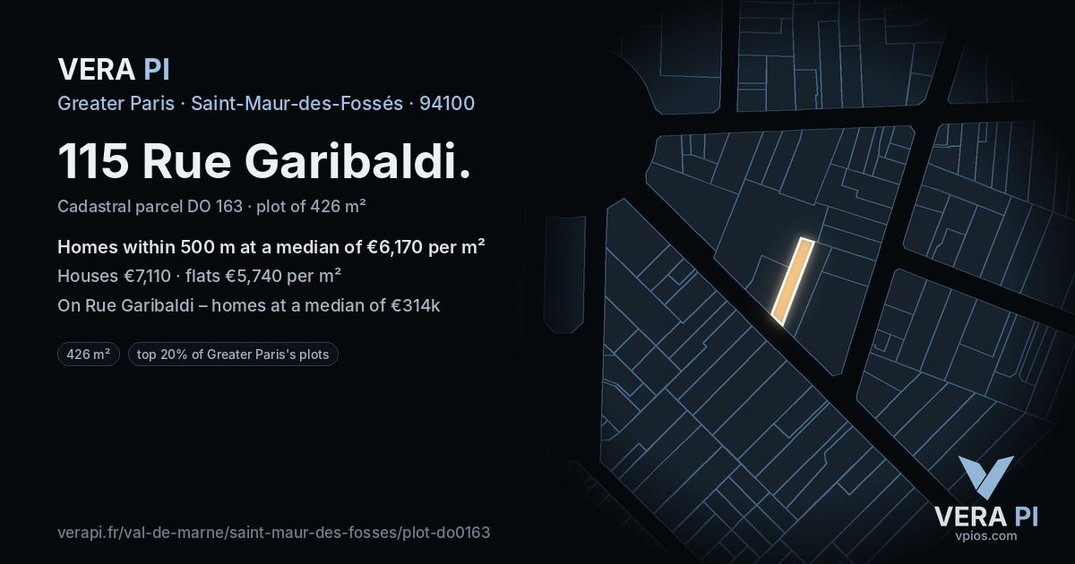 115 Rue Garibaldi, Saint-Maur-des-Fossés at night – the plot lit, the parcels around coloured by the prices near them