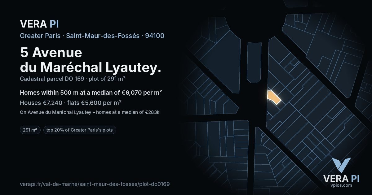 5 Avenue du Maréchal Lyautey, Saint-Maur-des-Fossés at night – the plot lit, the parcels around coloured by the prices near them