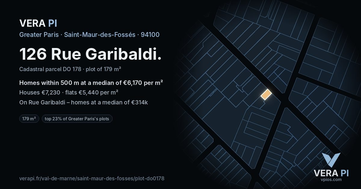 126 Rue Garibaldi, Saint-Maur-des-Fossés at night – the plot lit, the parcels around coloured by the prices near them