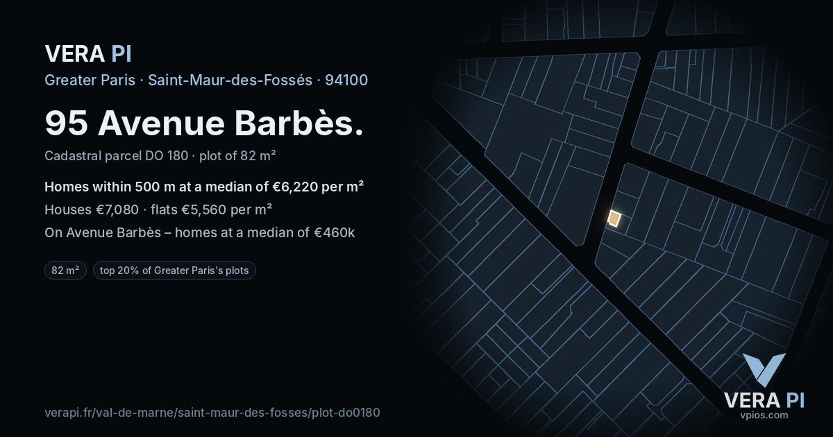 95 Avenue Barbès, Saint-Maur-des-Fossés at night – the plot lit, the parcels around coloured by the prices near them