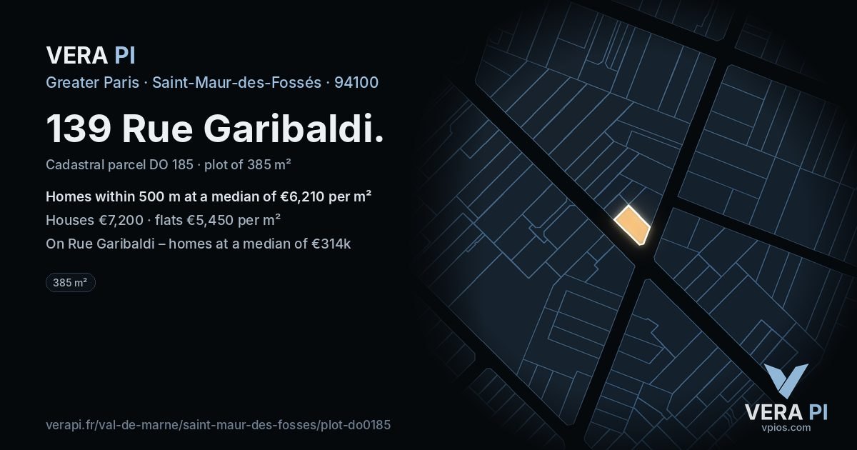 139 Rue Garibaldi, Saint-Maur-des-Fossés at night – the plot lit, the parcels around coloured by the prices near them