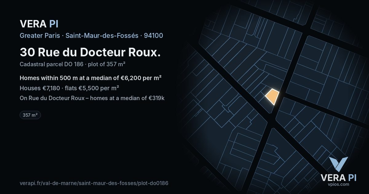 30 Rue du Docteur Roux, Saint-Maur-des-Fossés at night – the plot lit, the parcels around coloured by the prices near them