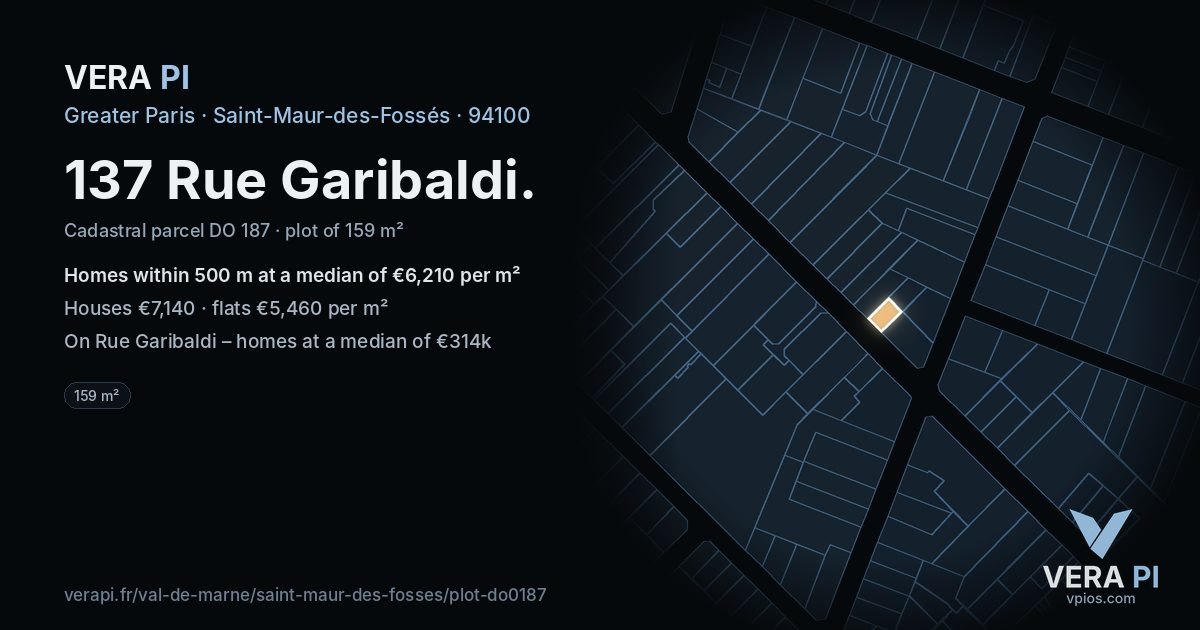 137 Rue Garibaldi, Saint-Maur-des-Fossés at night – the plot lit, the parcels around coloured by the prices near them