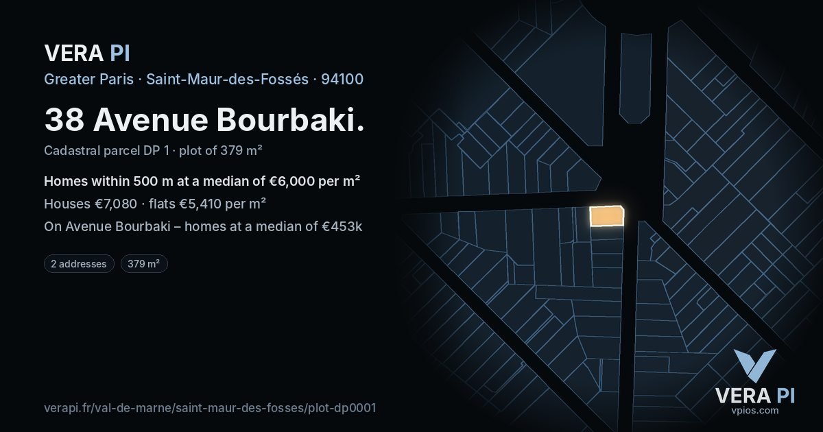 38 Avenue Bourbaki, Saint-Maur-des-Fossés at night – the plot lit, the parcels around coloured by the prices near them