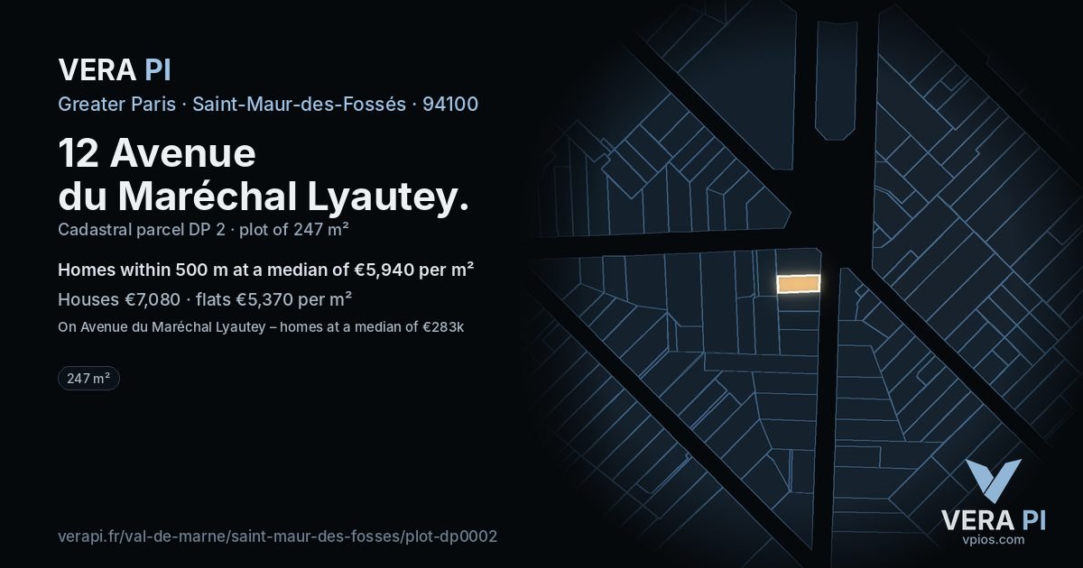 12 Avenue du Maréchal Lyautey, Saint-Maur-des-Fossés at night – the plot lit, the parcels around coloured by the prices near them