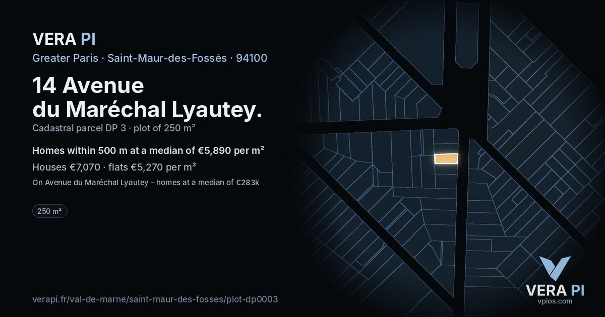 14 Avenue du Maréchal Lyautey, Saint-Maur-des-Fossés at night – the plot lit, the parcels around coloured by the prices near them