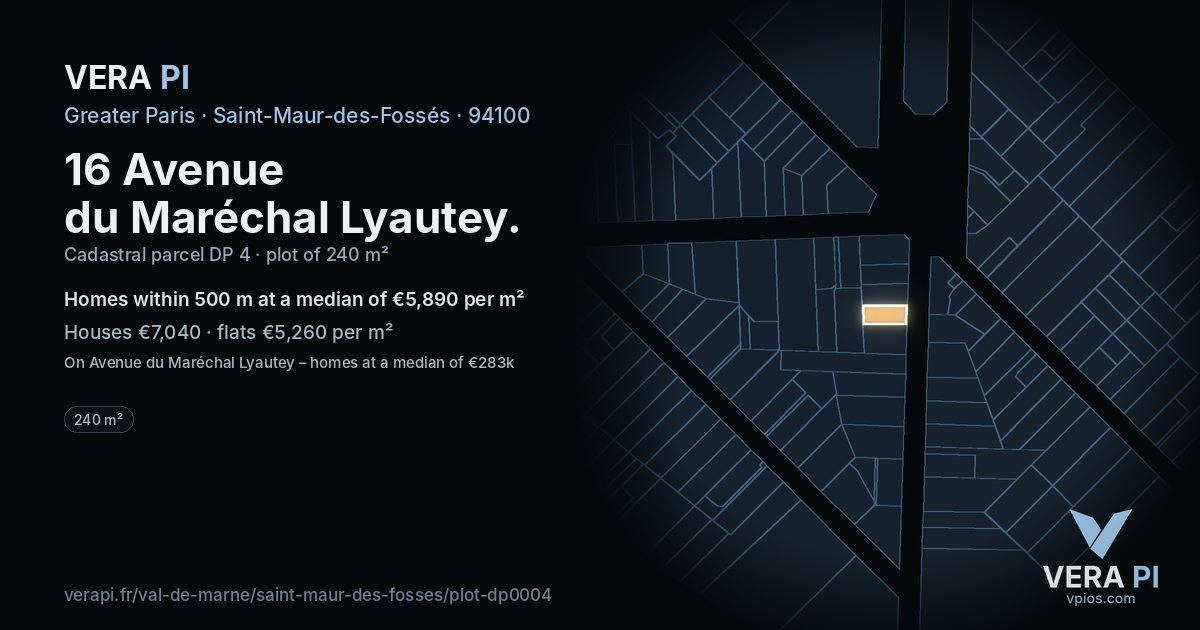 16 Avenue du Maréchal Lyautey, Saint-Maur-des-Fossés at night – the plot lit, the parcels around coloured by the prices near them