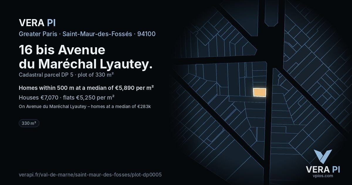 16 bis Avenue du Maréchal Lyautey, Saint-Maur-des-Fossés at night – the plot lit, the parcels around coloured by the prices near them