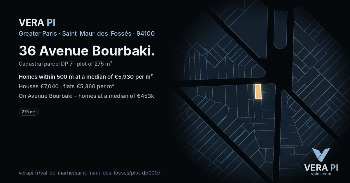 36 Avenue Bourbaki, Saint-Maur-des-Fossés at night – the plot lit, the parcels around coloured by the prices near them