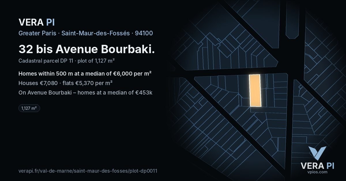 32 bis Avenue Bourbaki, Saint-Maur-des-Fossés at night – the plot lit, the parcels around coloured by the prices near them