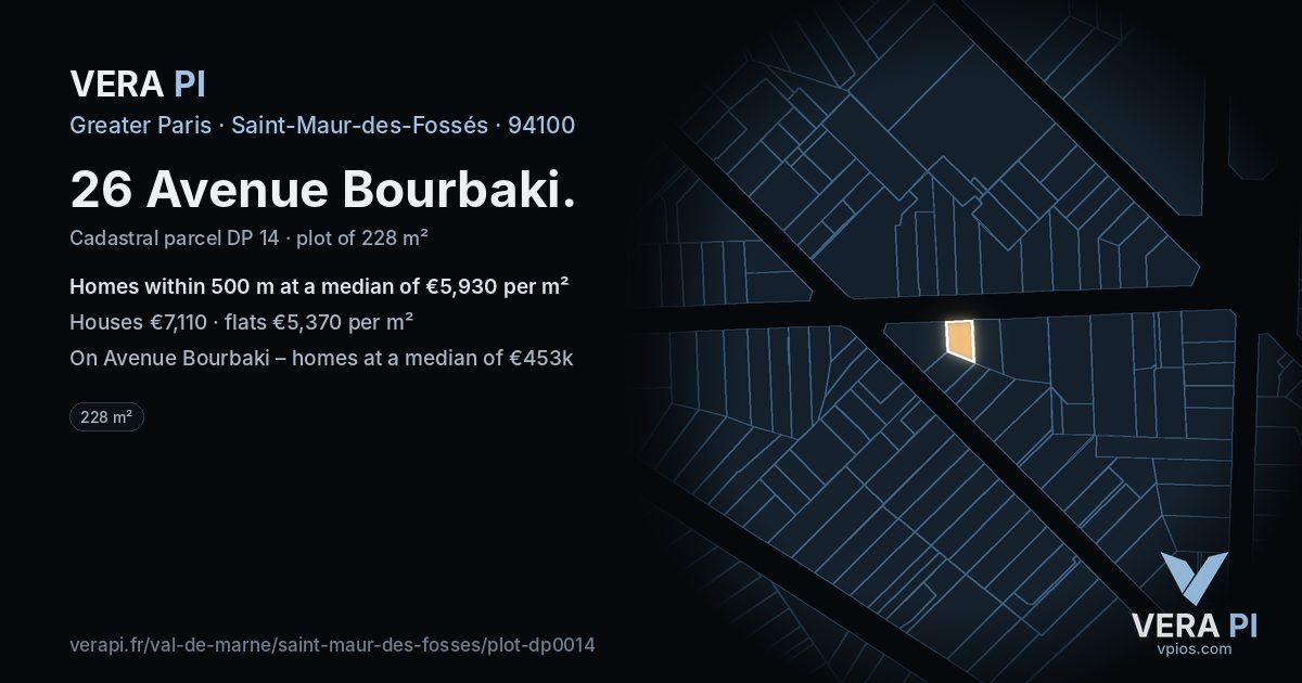26 Avenue Bourbaki, Saint-Maur-des-Fossés at night – the plot lit, the parcels around coloured by the prices near them
