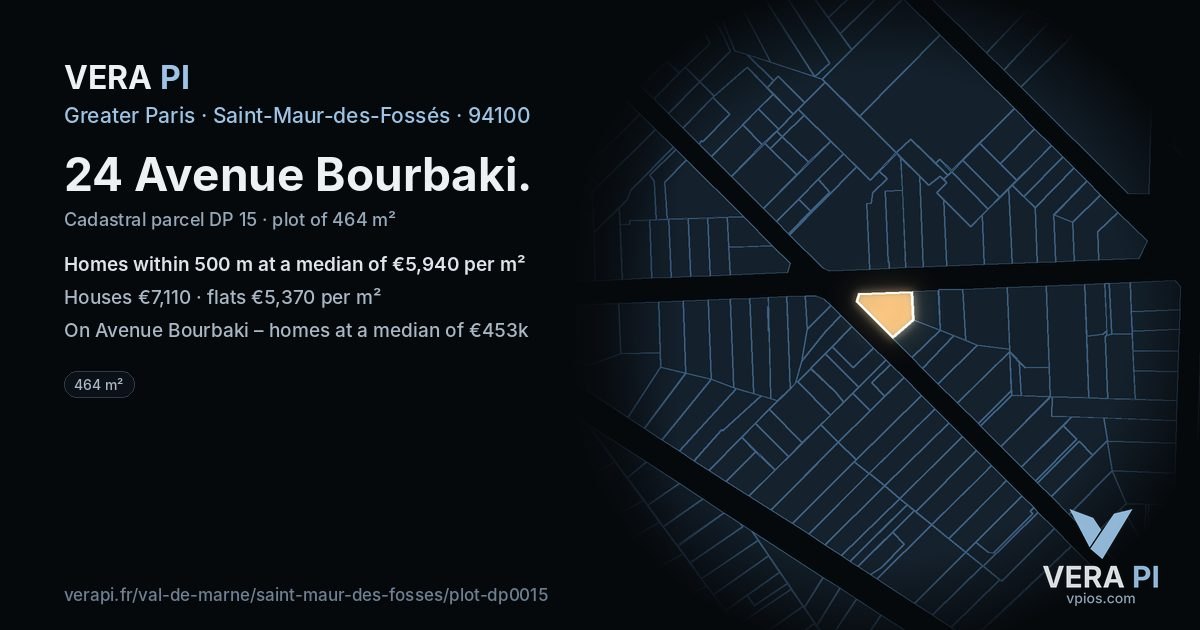 24 Avenue Bourbaki, Saint-Maur-des-Fossés at night – the plot lit, the parcels around coloured by the prices near them
