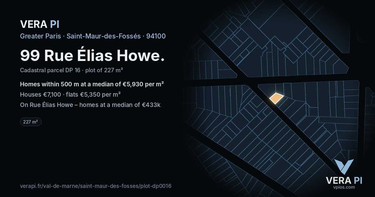 99 Rue Élias Howe, Saint-Maur-des-Fossés at night – the plot lit, the parcels around coloured by the prices near them