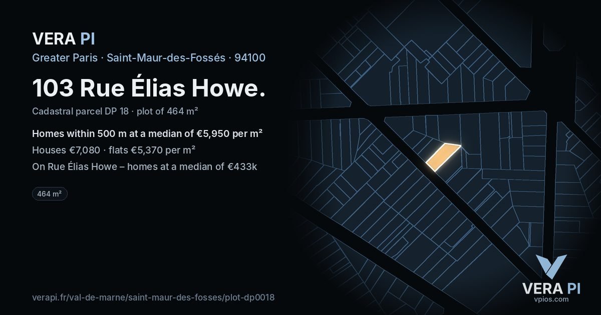 103 Rue Élias Howe, Saint-Maur-des-Fossés at night – the plot lit, the parcels around coloured by the prices near them