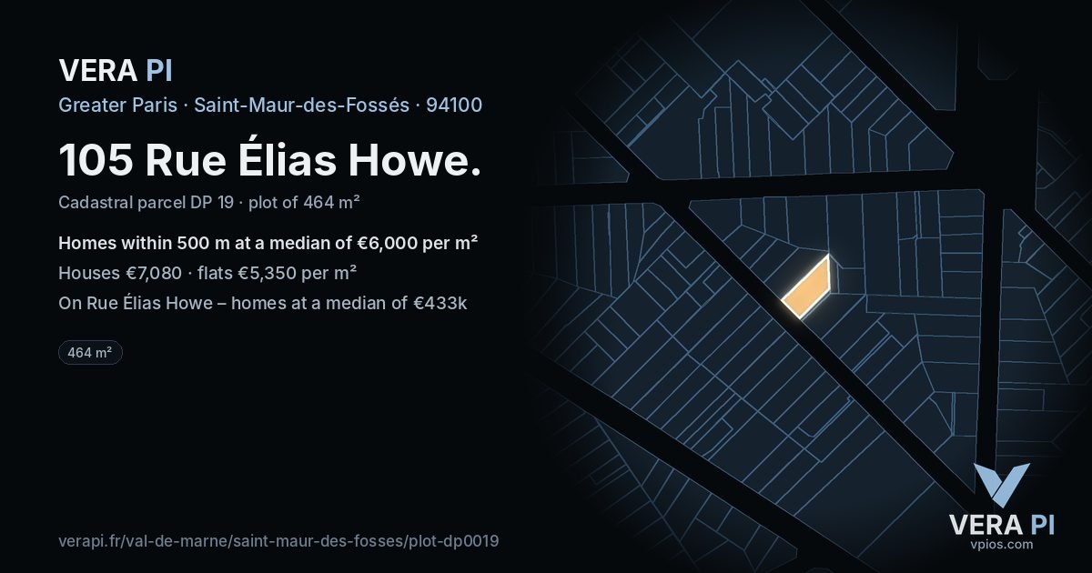 105 Rue Élias Howe, Saint-Maur-des-Fossés at night – the plot lit, the parcels around coloured by the prices near them