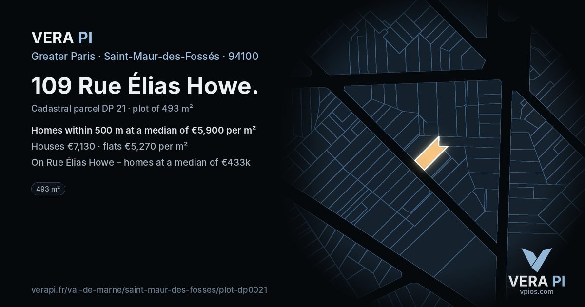 109 Rue Élias Howe, Saint-Maur-des-Fossés at night – the plot lit, the parcels around coloured by the prices near them
