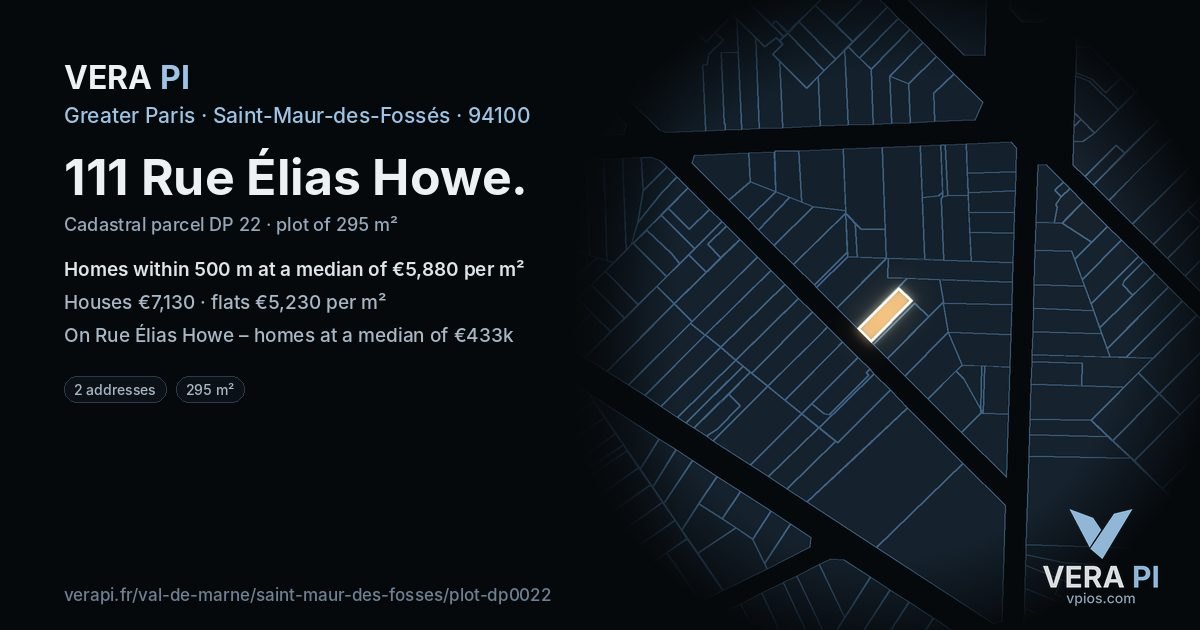 111 Rue Élias Howe, Saint-Maur-des-Fossés at night – the plot lit, the parcels around coloured by the prices near them