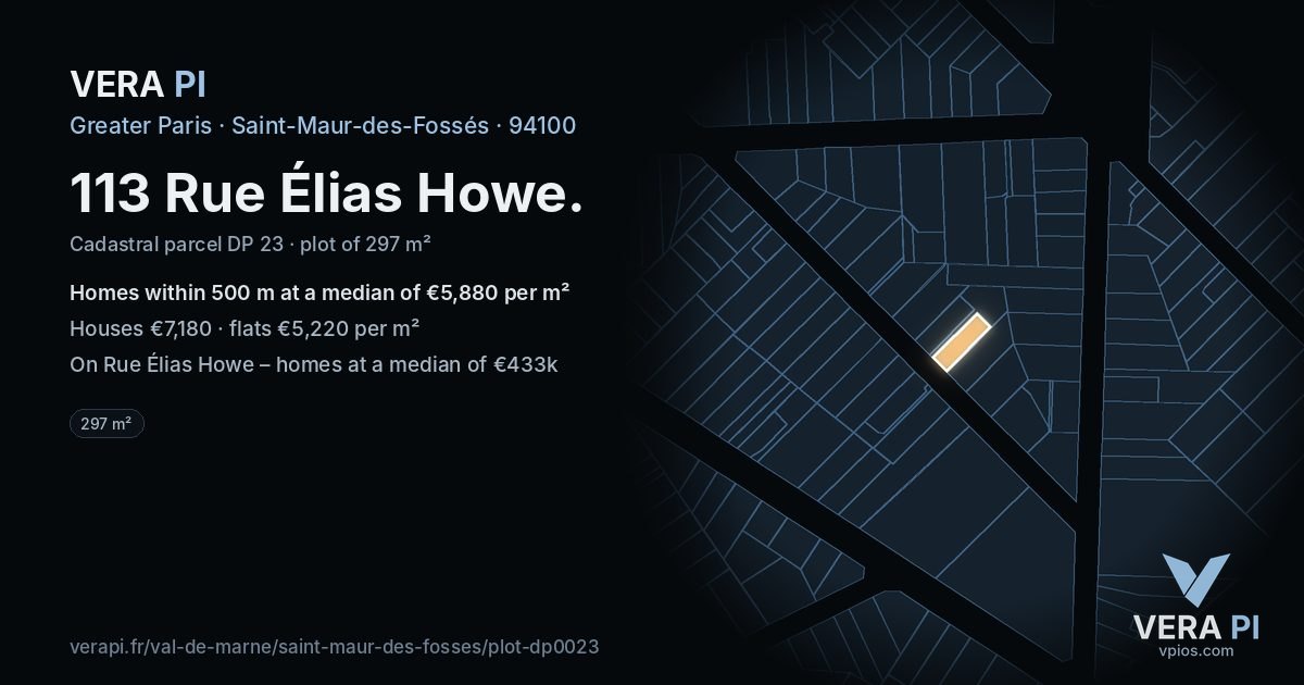 113 Rue Élias Howe, Saint-Maur-des-Fossés at night – the plot lit, the parcels around coloured by the prices near them