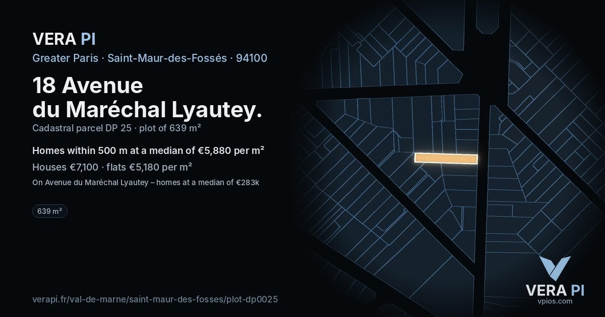 18 Avenue du Maréchal Lyautey, Saint-Maur-des-Fossés at night – the plot lit, the parcels around coloured by the prices near them