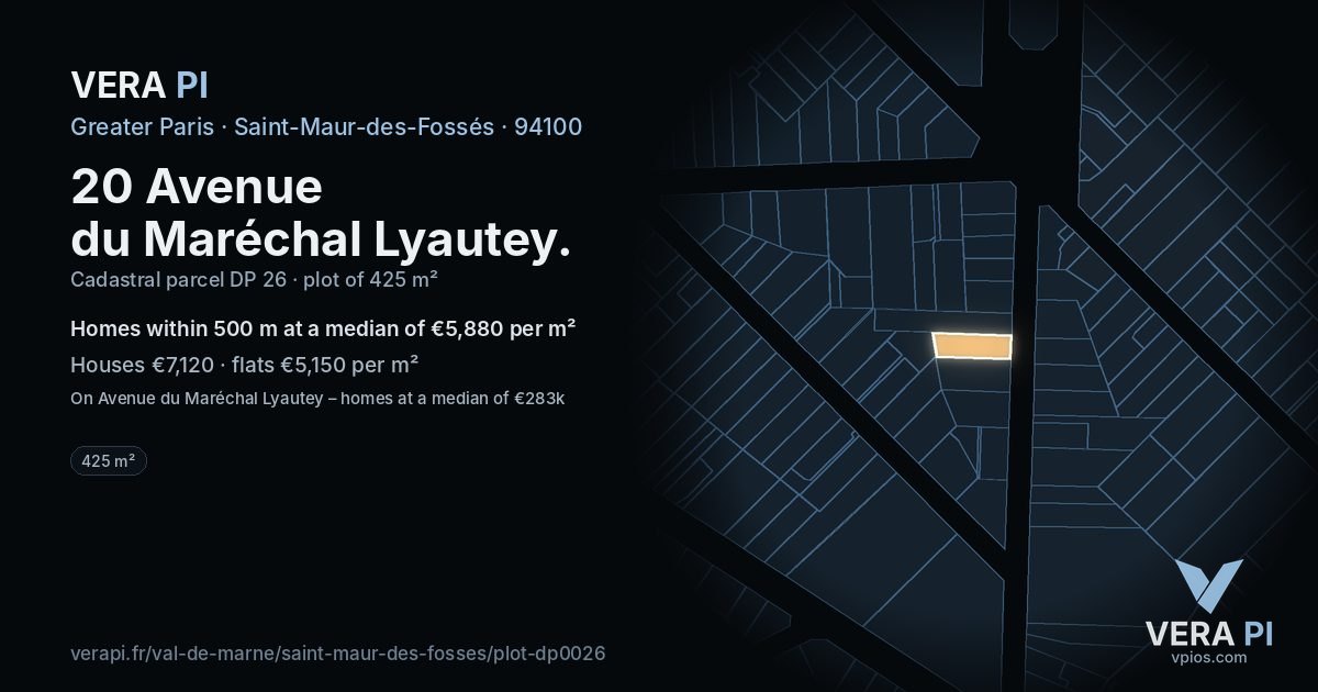 20 Avenue du Maréchal Lyautey, Saint-Maur-des-Fossés at night – the plot lit, the parcels around coloured by the prices near them