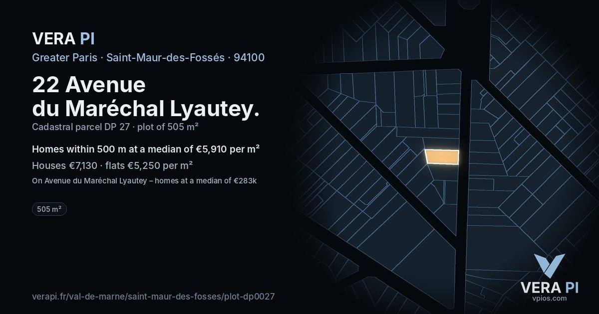 22 Avenue du Maréchal Lyautey, Saint-Maur-des-Fossés at night – the plot lit, the parcels around coloured by the prices near them