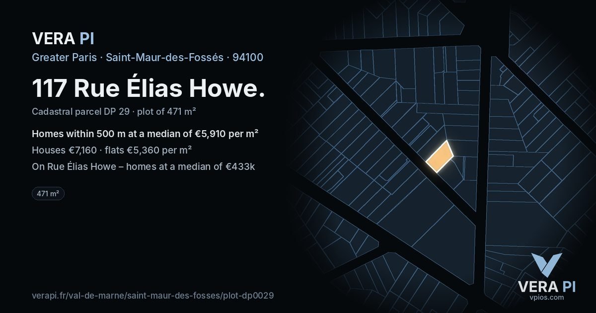 117 Rue Élias Howe, Saint-Maur-des-Fossés at night – the plot lit, the parcels around coloured by the prices near them