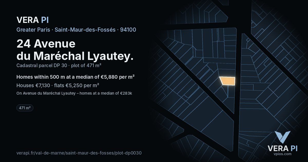 24 Avenue du Maréchal Lyautey, Saint-Maur-des-Fossés at night – the plot lit, the parcels around coloured by the prices near them