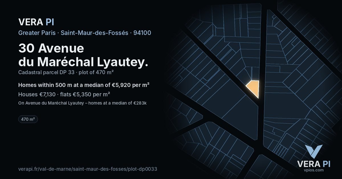 30 Avenue du Maréchal Lyautey, Saint-Maur-des-Fossés at night – the plot lit, the parcels around coloured by the prices near them