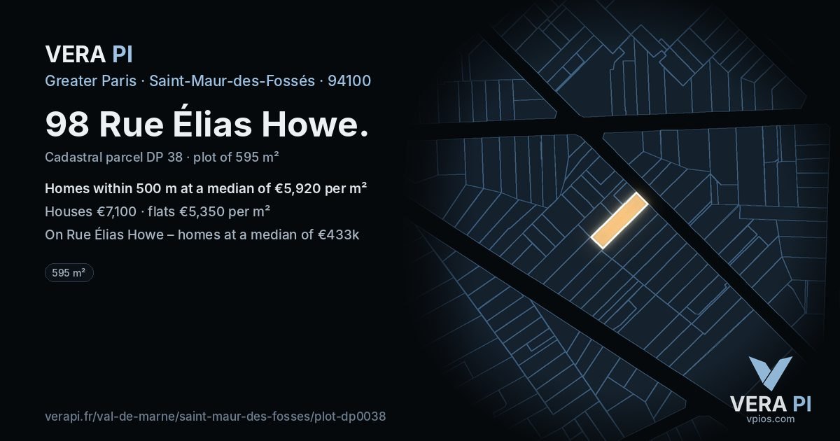 98 Rue Élias Howe, Saint-Maur-des-Fossés at night – the plot lit, the parcels around coloured by the prices near them