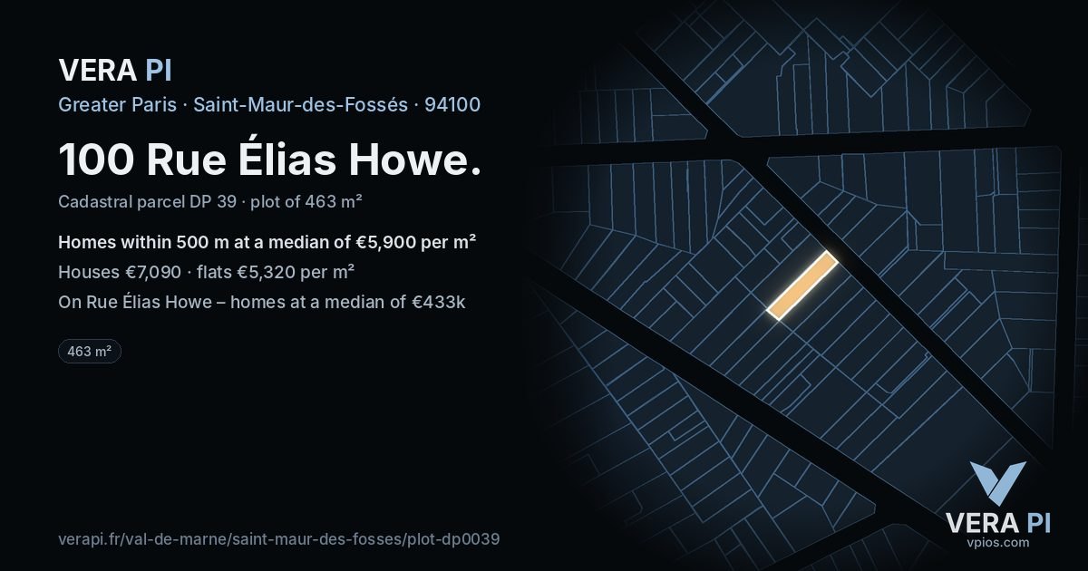 100 Rue Élias Howe, Saint-Maur-des-Fossés at night – the plot lit, the parcels around coloured by the prices near them