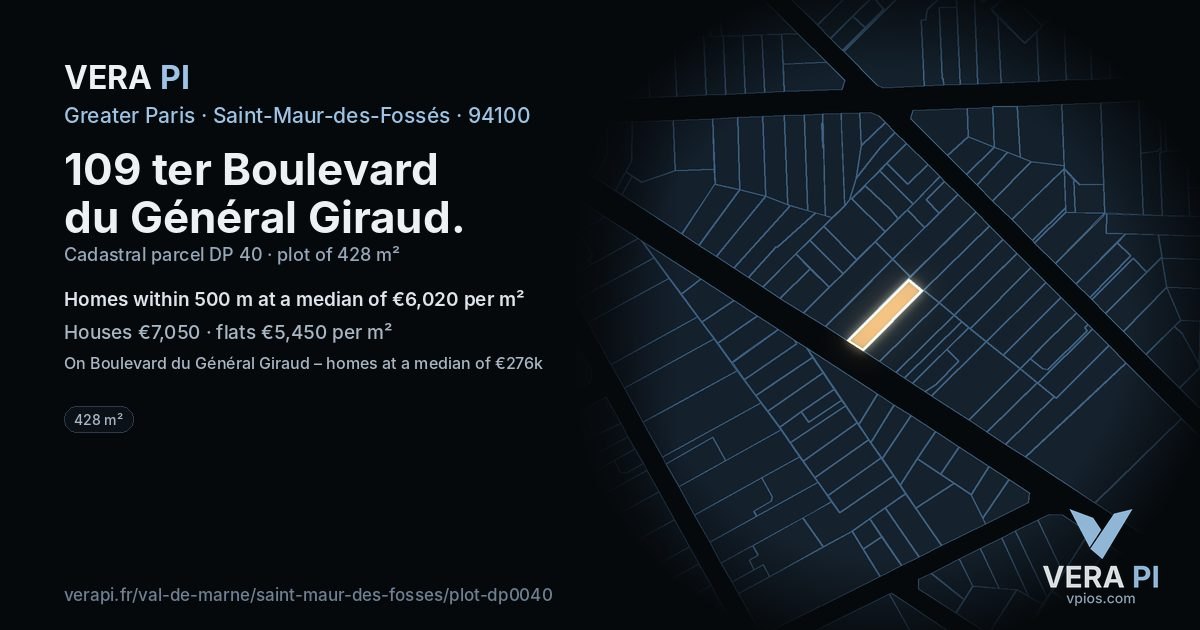 109 ter Boulevard du Général Giraud, Saint-Maur-des-Fossés at night – the plot lit, the parcels around coloured by the prices near them