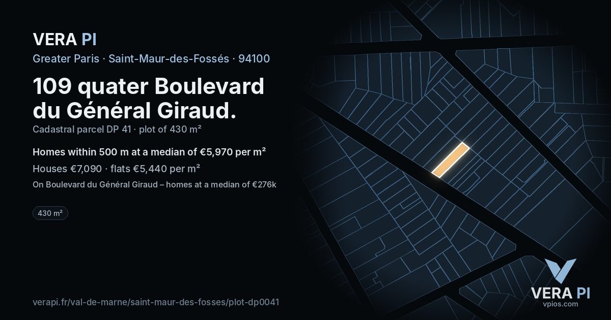 109 quater Boulevard du Général Giraud, Saint-Maur-des-Fossés at night – the plot lit, the parcels around coloured by the prices near them