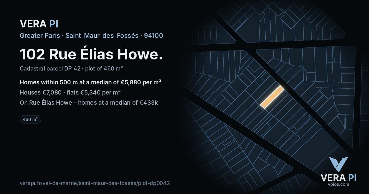 102 Rue Élias Howe, Saint-Maur-des-Fossés at night – the plot lit, the parcels around coloured by the prices near them