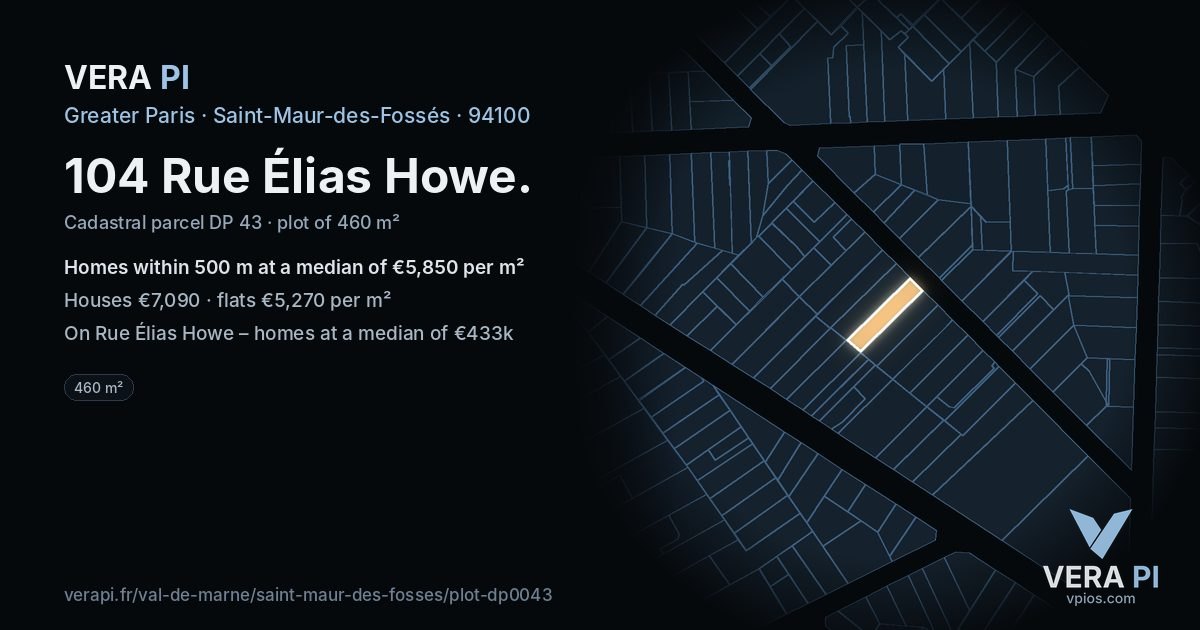 104 Rue Élias Howe, Saint-Maur-des-Fossés at night – the plot lit, the parcels around coloured by the prices near them