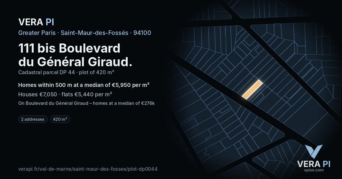 111 bis Boulevard du Général Giraud, Saint-Maur-des-Fossés at night – the plot lit, the parcels around coloured by the prices near them
