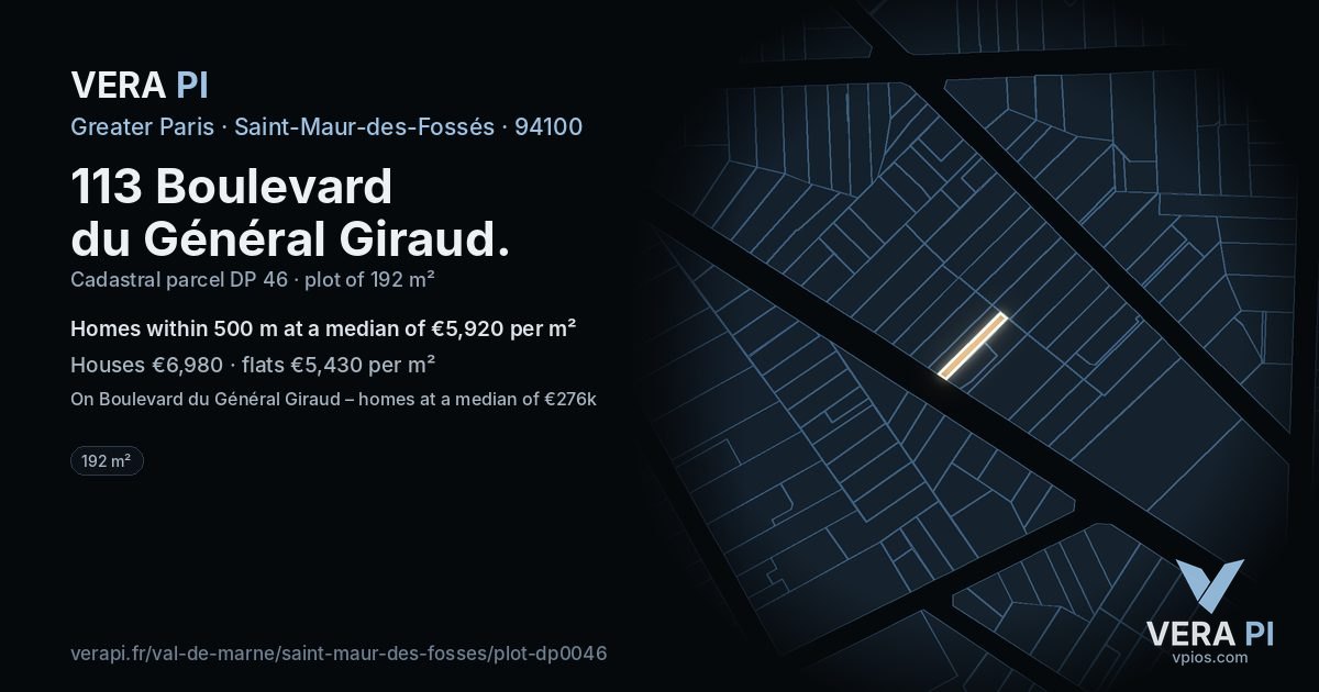 113 Boulevard du Général Giraud, Saint-Maur-des-Fossés at night – the plot lit, the parcels around coloured by the prices near them