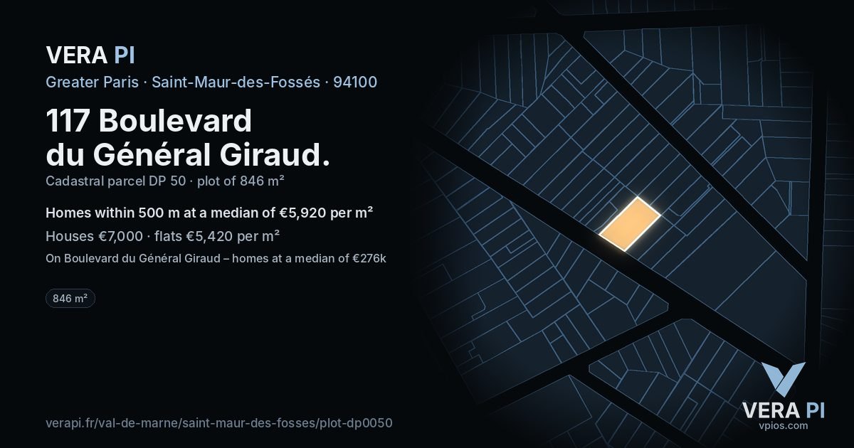 117 Boulevard du Général Giraud, Saint-Maur-des-Fossés at night – the plot lit, the parcels around coloured by the prices near them