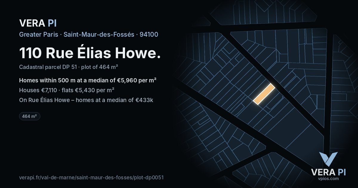 110 Rue Élias Howe, Saint-Maur-des-Fossés at night – the plot lit, the parcels around coloured by the prices near them