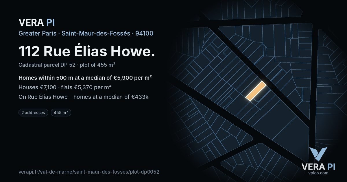 112 Rue Élias Howe, Saint-Maur-des-Fossés at night – the plot lit, the parcels around coloured by the prices near them