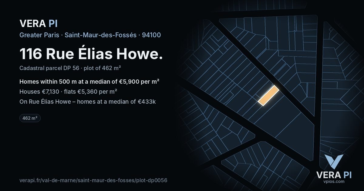 116 Rue Élias Howe, Saint-Maur-des-Fossés at night – the plot lit, the parcels around coloured by the prices near them