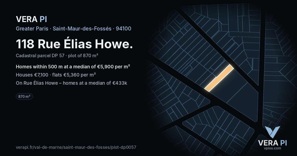 118 Rue Élias Howe, Saint-Maur-des-Fossés at night – the plot lit, the parcels around coloured by the prices near them
