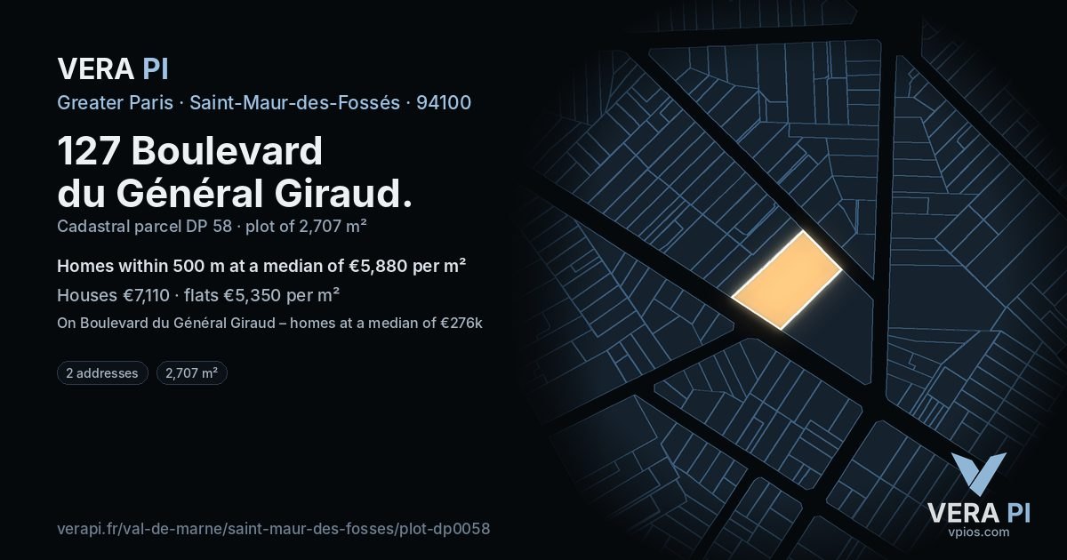 127 Boulevard du Général Giraud, Saint-Maur-des-Fossés at night – the plot lit, the parcels around coloured by the prices near them