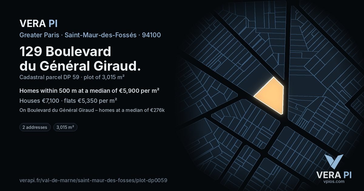 129 Boulevard du Général Giraud, Saint-Maur-des-Fossés at night – the plot lit, the parcels around coloured by the prices near them