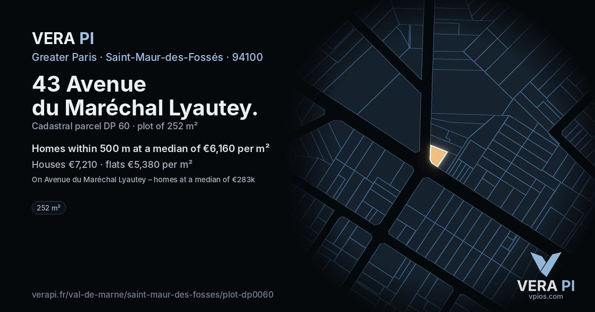 43 Avenue du Maréchal Lyautey, Saint-Maur-des-Fossés at night – the plot lit, the parcels around coloured by the prices near them
