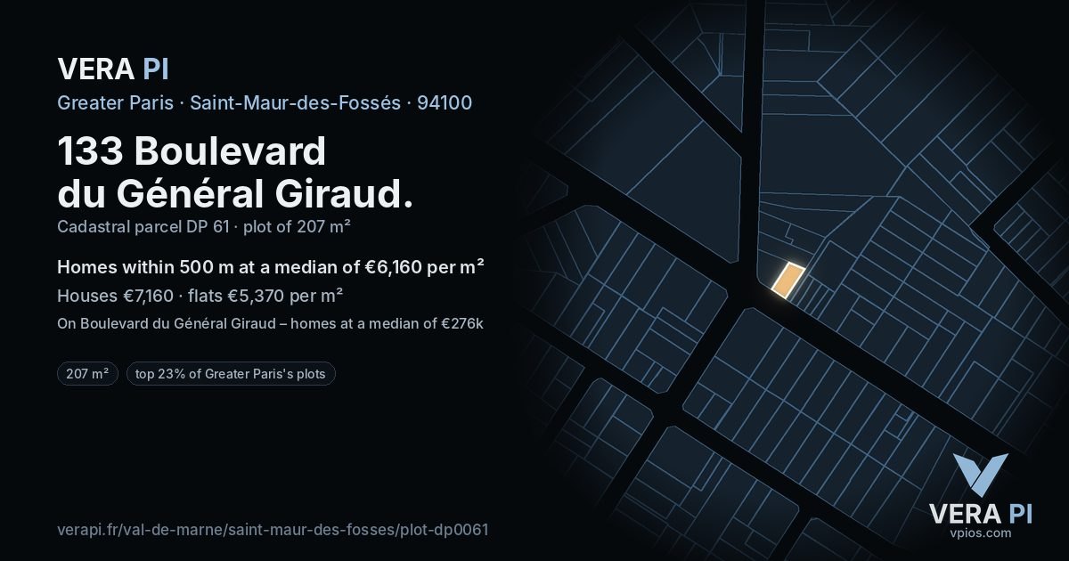 133 Boulevard du Général Giraud, Saint-Maur-des-Fossés at night – the plot lit, the parcels around coloured by the prices near them