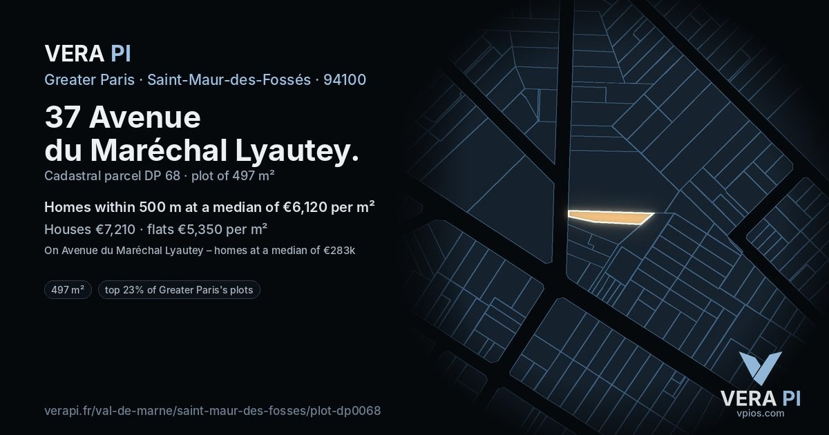 37 Avenue du Maréchal Lyautey, Saint-Maur-des-Fossés at night – the plot lit, the parcels around coloured by the prices near them