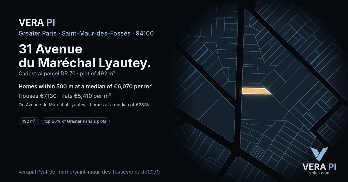 31 Avenue du Maréchal Lyautey, Saint-Maur-des-Fossés at night – the plot lit, the parcels around coloured by the prices near them