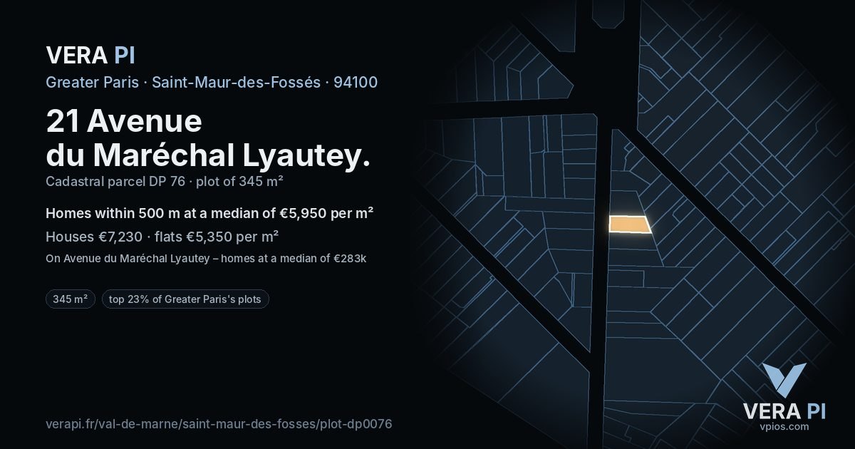 21 Avenue du Maréchal Lyautey, Saint-Maur-des-Fossés at night – the plot lit, the parcels around coloured by the prices near them