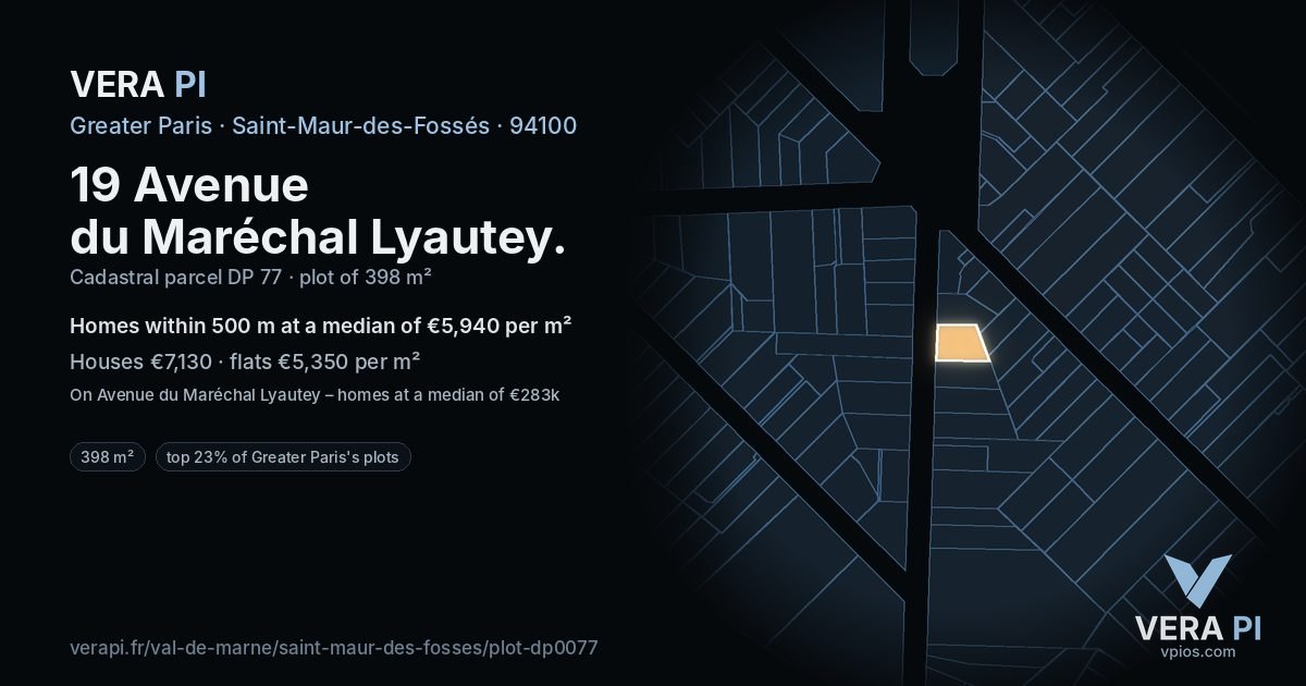 19 Avenue du Maréchal Lyautey, Saint-Maur-des-Fossés at night – the plot lit, the parcels around coloured by the prices near them